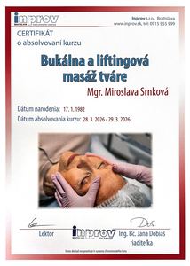 Certifikát - Bukálna a liftingová masáž tváre